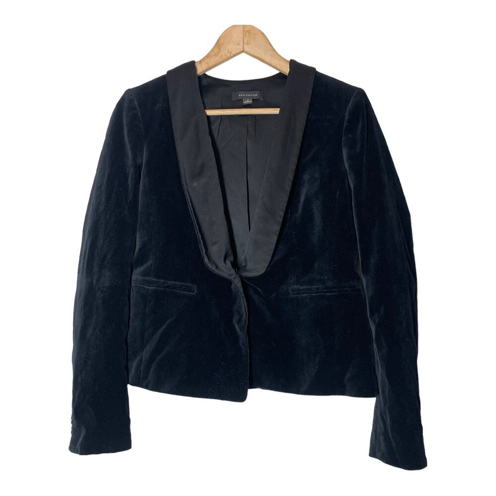 Ann Taylor Black Velvet Blazer 2 Single Button Evening Formal
